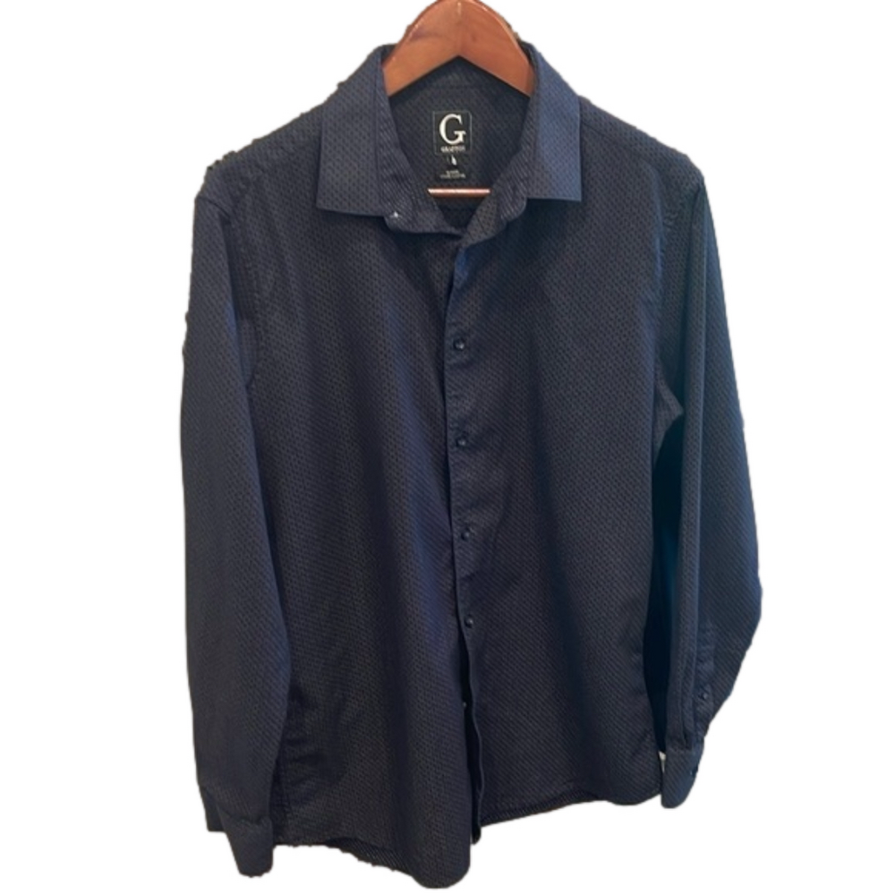 Grafton L slim fit long sleeve  purple/blue/black print shirt